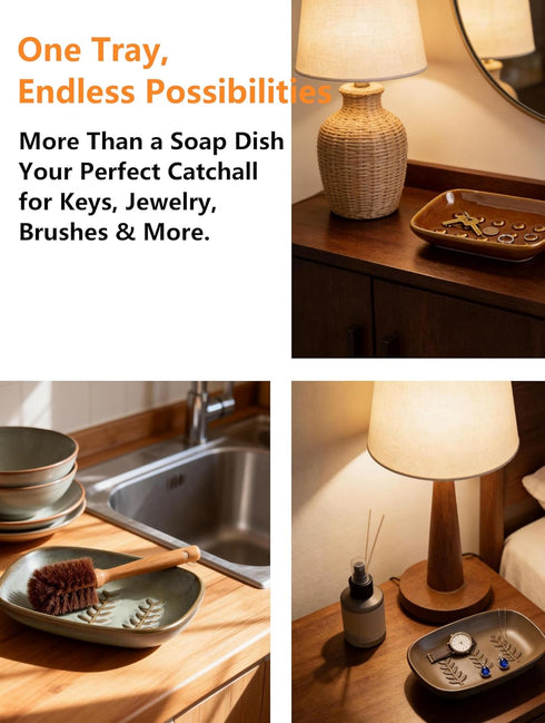 Miamolo Ceramic Soap Dish for Shower, Non-Slip Bar Soap Saver Tray Bar for Bathroom Kitchen Sink Bathtub, Easy