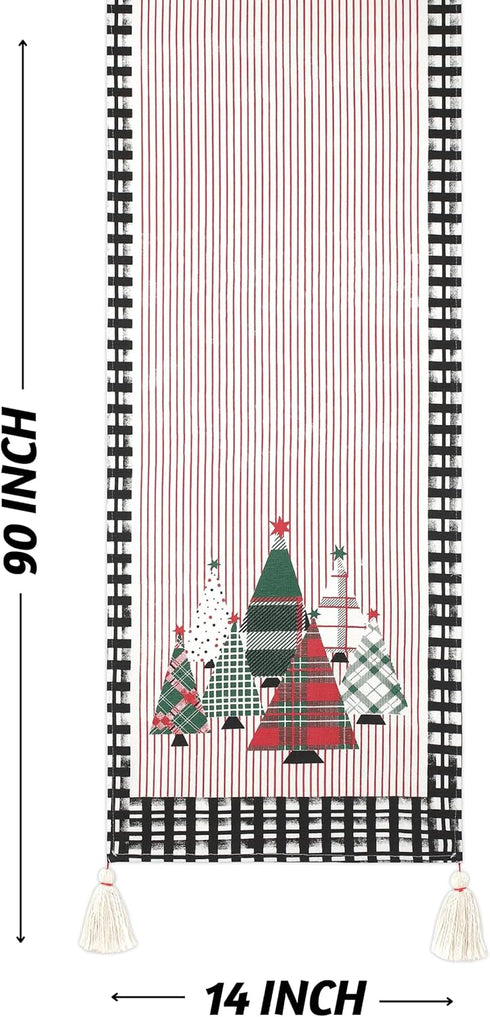 90 Inches 100% Folkulture Christmas Table Runner Long Cotton Red Buffalo Plaid Table Runner for Dining Table, Coffee