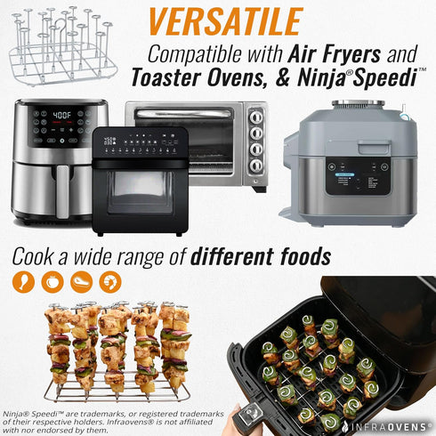INFRAOVENS Air Fryer Rack for Ninja Speedi, Stainless Steel Accessories for SF301 Rapid Cooker 12-in-1, Airfryer Skewer Stand, Kabobs and Rib Barbecue BBQ Rack, Also Compatible with Toaster Ovens