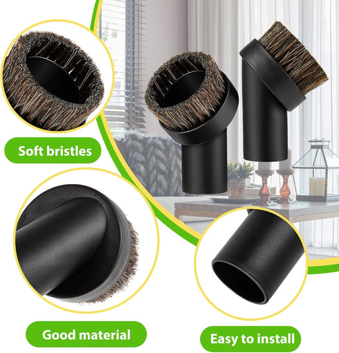 Honoson 2 Pack Round Dust Brush Vacuum Attachment: 1-1/4 Inch Black Bristle Cleaner with 1.25 to 1.37 Inch Hose Adapter