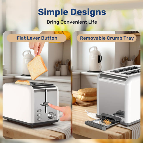 YSSOA Stainless Steel 2 Slice Toaster, Extra Wide Slot with 6 Shade Settings and Bagel/Defrost/Cancel Functions, White