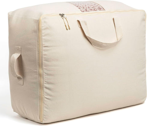 Soft Canvas Storage Bags with Zipper, Thick Breathable, 1pc King/Queen Comforter Organizer, Large 25x19x9in for