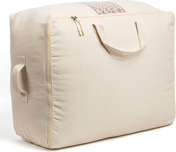 Soft Canvas Storage Bags with Zipper, Thick Breathable, 1pc King/Queen Comforter Organizer, Large 25x19x9in for