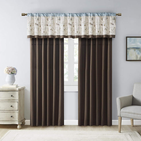 Madison Park Serene Embroidered Light Filtering Curtain Panel, 50x18, Blue for Bedroom Livingroom