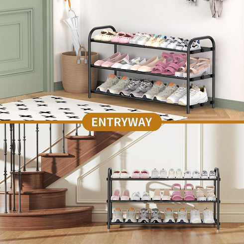 Hleelomi 3-Tier Closet,Living Expandable Shoe Rack,Adjustable Shoe Shelf Storage Organizer Heavy Duty Metal Free