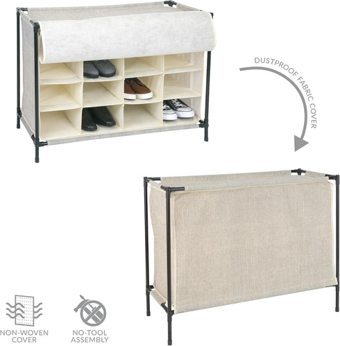 16 Closet Simplify Pair Shoe Rack with Cover | Stackable | Storage & Organization | | Bedroom | Entryway | Beige