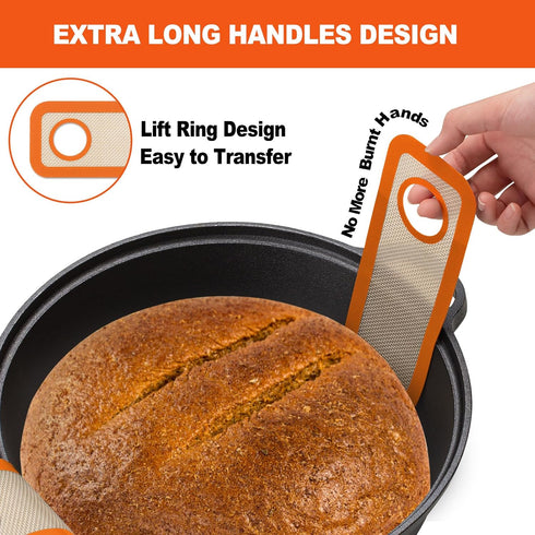 Silicone Bread Sling Dutch Oven - Non-Stick & Easy Clean Reusable Baking Mat, 2 Orange Set for Dough