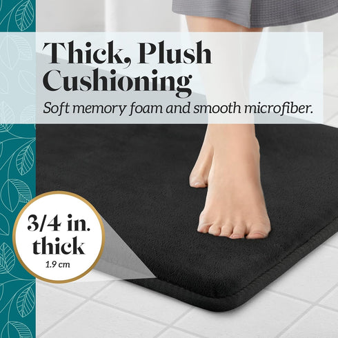 Genteele Memory Foam Bath Mat - Non Slip Absorbent Velvet Bathroom Rug (17 x 24 inches, Black)