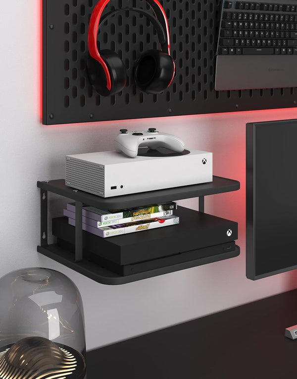 Black Projector Wall Shelf/Floating Under TV Game Double Shelf Stand for Xbox,
