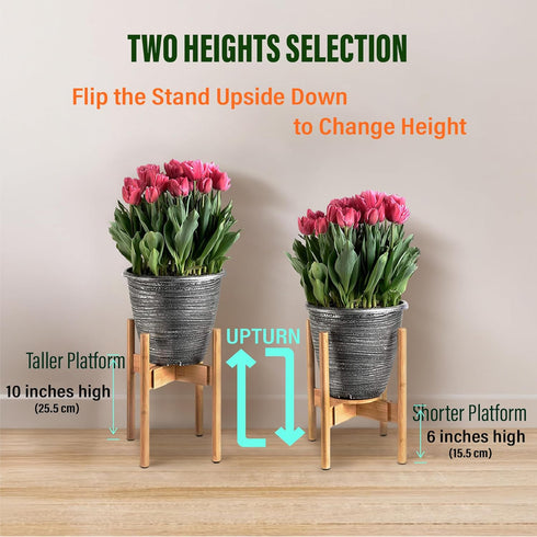 8, 10, 12-inch Plant Stand Indoor - Corner, Table and Floor Planter Holder - Adjustable, Durable Bamboo Wood - Fits Dia