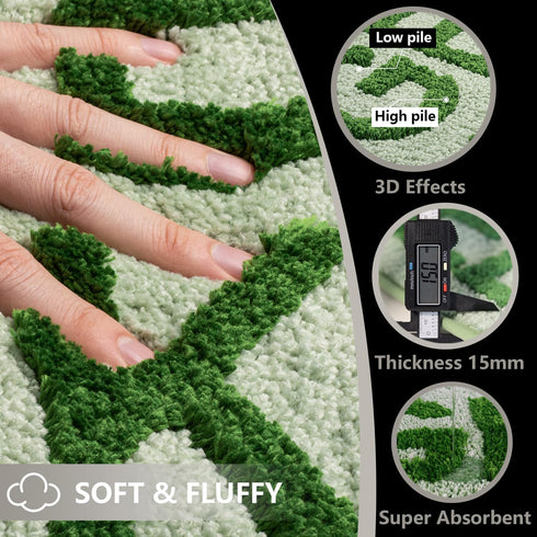 Get Naked Green Bath Mat Runner 18"x47" Non-Slip Shaggy Absorbent Machine Washable Bathroom Rug for Shower