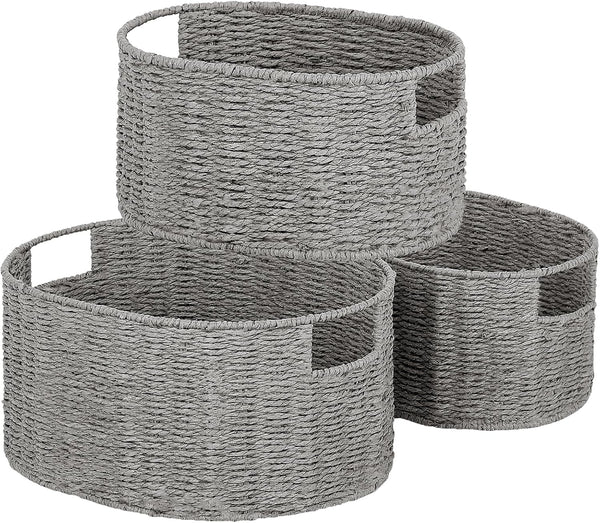 Vagusicc Set of 3 Wicker Storage Baskets - Hand-woven Round Large Baskets for Organizing, Grey Storage Decor
