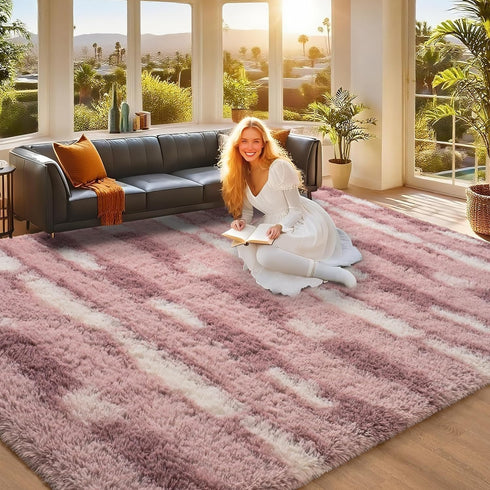 5x7 Feet Area Rugs for Living Room Bedroom,Pink and White Machine Washable Soft Fluffy Shaggy Indoor Rug, Floor Carpet