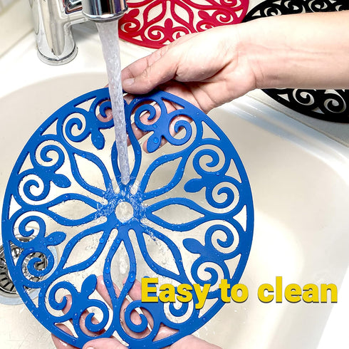 3 Set Silicone Trivet Mats with 1 Extra Large Included | Durable Non-Slip Thick Round Premium Trivets