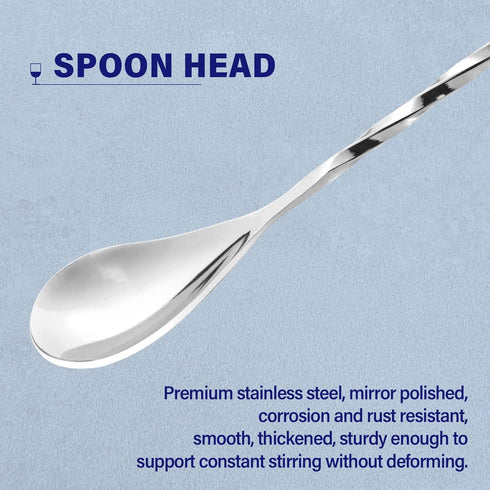 Briout Bar Spoon Cocktail Mixing Stirrers, Stainless Steel 12 Inches Long Handle, Silver 2 Pieces