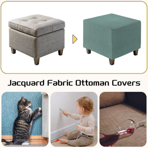 uxcell Ottomen Cover Square, Jacquard Ottomen Slipcover with Elastic Bottom, Stretchable Footrest Stool Covers