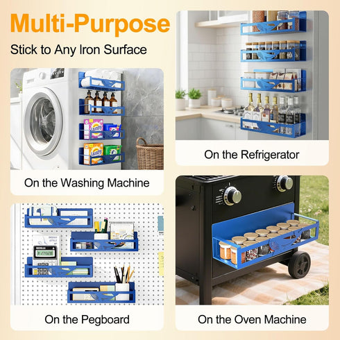 4 Pack Magnetic Spice Rack for Refrigerator, Metal Magnetic Shelf Organizer for Fridge Side, Strong Spice Storage Rack