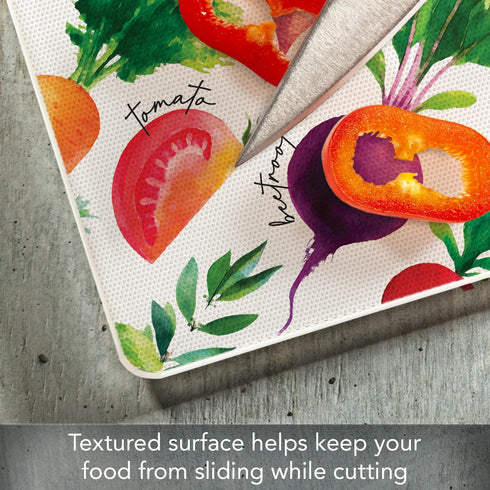 CounterArt Delicious Veggies 3mm Heat Tolerant Tempered Glass Cutting Board 10” x 8”, Dishwasher Safe, Manufactured in