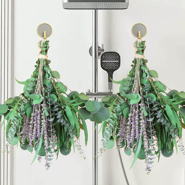 2 Bundles Dried Eucalyptus & Lavender Flowers, 100 pcs 17'' Natural Real Hanging Eucalyptus Leaves for Bathroom Decor