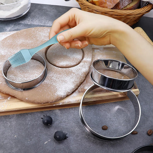 12 Pack 4 Inch Metal English Muffin Rings, Nonstick Pastry Mold, Stainless Steel with Silicone Brush