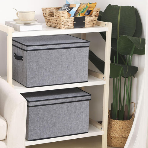 Fabric Storage Boxes 7.1 x 9.1 x 13 Inch, Storage Baskets with Lids, Decorative Linen Closet Organizers, Small Gray (3