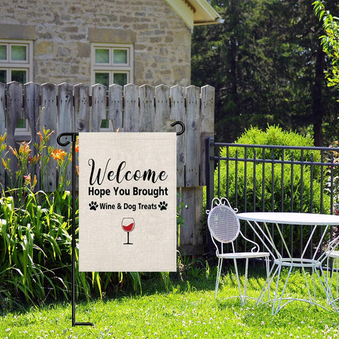 Wine Garden Flag - Welcome Hope You Brought Wine & Dog Treats Garden Decor