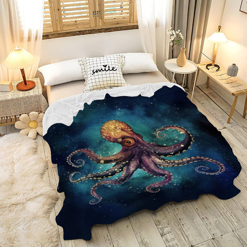 60"X50" Octopus Fleece Throw Blanket Lightweight Super Soft Flannel Bed Blanket Perfect Home Decor for Couch Chair Sofa
