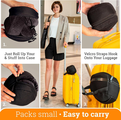 Aeris Memory Foam Travel Pillow for Airplanes - Best Neck Pillow for Long Flights with Carry Bag, Ear Plugs, Eye Mask