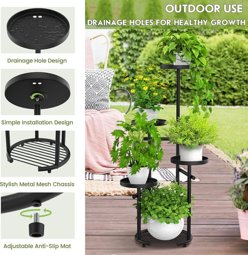 5-Tier 38in) TOSKING Tall Plant Stand Indoor & Outdoor, Anti-Tip Round Base for Pots, Child and Pet Friendly, Heavy