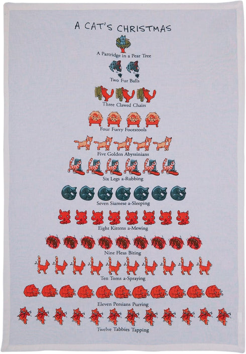 Mistletoe & Co. A Cat's Christmas Kitchen Tea Towel, 100% Cotton, 18" x 26"