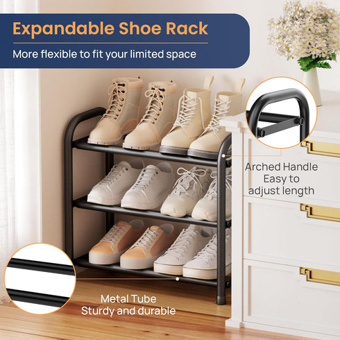 3 Closet, Closet, ENJOYBASICS Expandable Shoe Rack, Tier Adjustable Shoe Organizer Shelf for Black Metal Free Standing