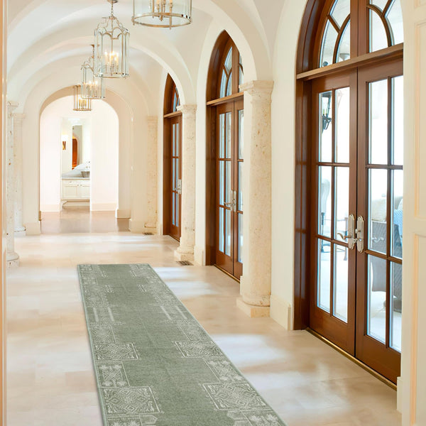 NICETOWN Green Kitchen Rug Runner - 2x6 Washable Non Slip Vintage Rug Runner for Hallways Bedroom Laundry