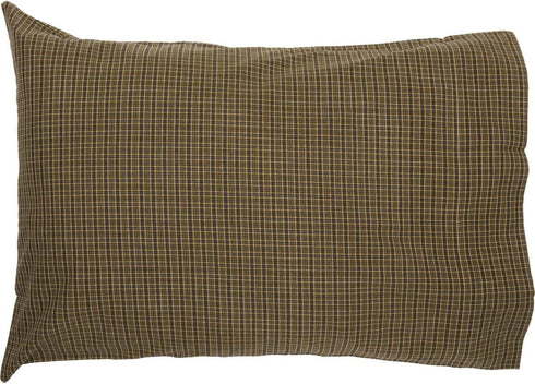 VHC Brands Tea Cabin Green Plaid King Pillow Case Set of 2, 21x40 Country Rustic Bedding Accessory