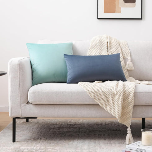 Mixhug Set of 2 Cozy Velvet Throw Pillow Covers, Turquoise, 18 x 18 Inches for Couch and Bed