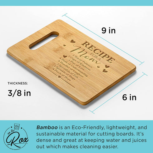 Gifts for Mom - "Recipe For A Mom Bamboo Engraved Personalized Cutting Board (9"x6") - Birthday Gifts for Mom from Daughters - Mother's Day, Grandmother, Grandma Gifts by On The Rox