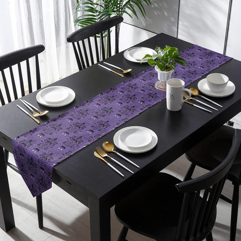PIEPLE 13 90 inches Halloween Black Spider Web Bat Table Runner-Cotton Linen-Long x Dresser Scarves,Purple Tablerunner