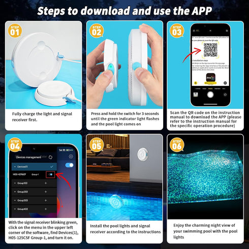 Homly 4000mAh Rechargeable Submersible Pool Lights with Wireless APP Control, Waterproof Underwater Smart LED Lights