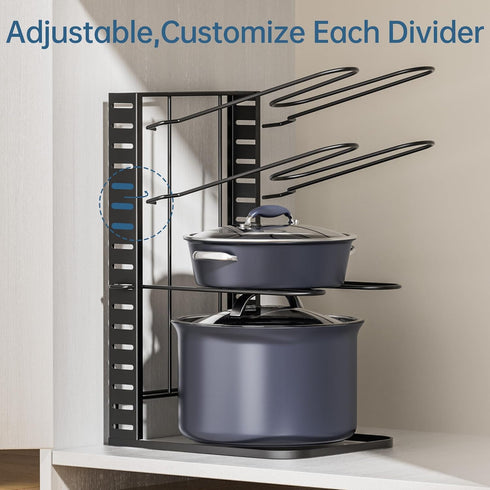 ORDORA Adjustable 8-Tier Pots and Pans Organizer: Under Cabinet Kitchen Storage for 6-11 inch Lightweight Cookware