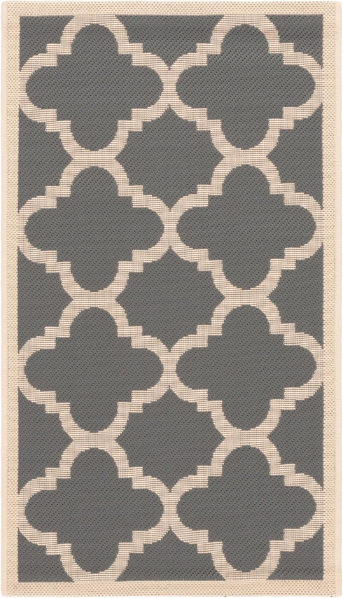 2' 3'7", (CY6243-246) SAFAVIEH Washable Rug Outdoor Courtyard Collection - x Grey & Beige, Non-Shedding & Easy
