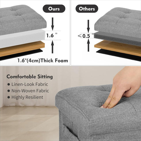 350lbs 17x13x13in, Folding Storage Ottoman, Linen Footstool Bench with Thicker Foam Padded Seat. Ottoman Foot Rest