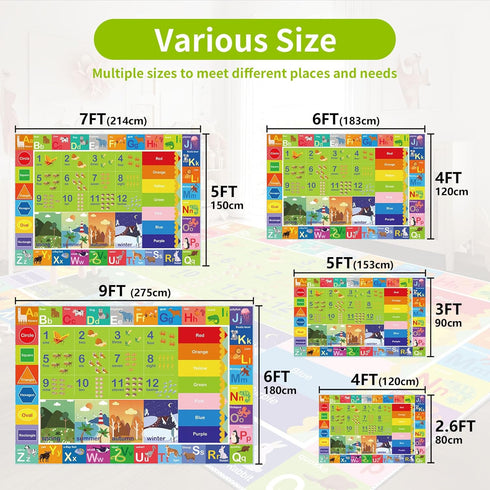 Room,Floor,Nursery(46ft /4872in) ABC Rug for Kids Playroom,Toddler Alphabet Mats Washable for Baby Area,Classroom,Play