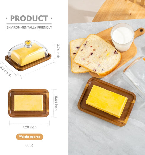 MKLZ Countertop, Glass Butter Dish with Lid, Clear Domed Cheese Dish with Handle, Large Butter Keeper Saver with Cover