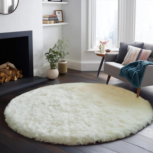 5Ft, PAGISOFE Cream White Round Rugs Fluffy Shaggy Ivory Carpets, Rugs for Girls Boys Baby Kids Bedroom, Indoor Furry