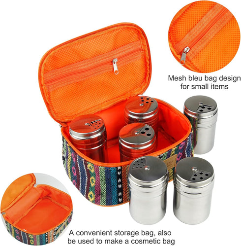6Pcs Stainless Steel Spice Shaker Set with Travel Bag, Camping Spice Kit for Home or Outdoor Use
