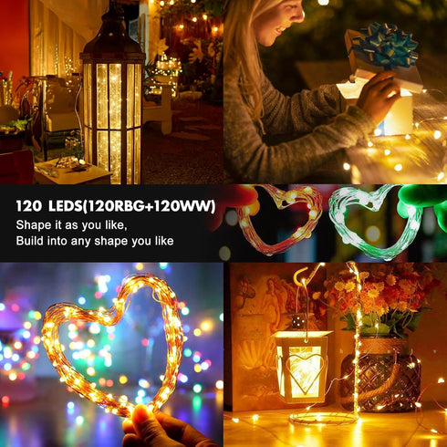 39Ft 120 LED Fairy Lights Battery Operated, RGB Color Changing String Light with Remote and Timer, Battery Powered