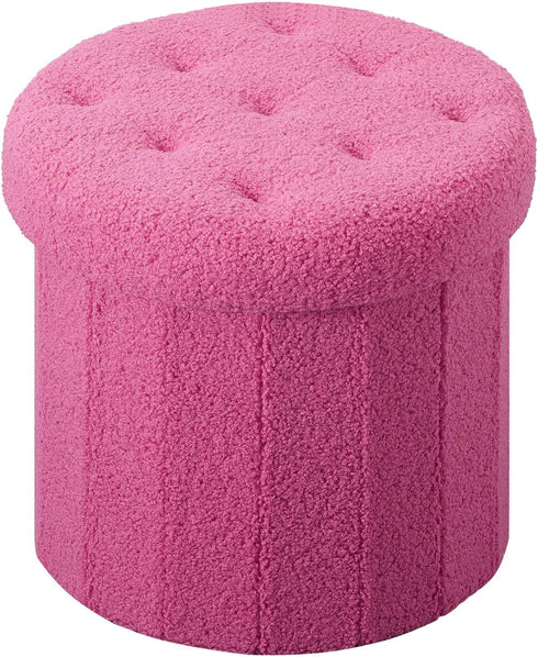 Round Storage Ottoman Foot Stool and Poufs Ottoman, Teddy Velvet Ottoman Foot