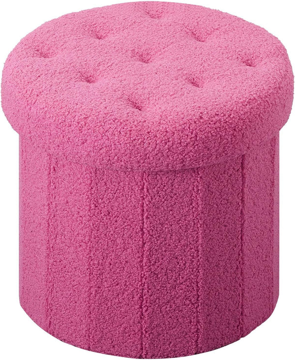 Round Storage Ottoman Foot Stool and Poufs Ottoman, Teddy Velvet Ottoman Foot