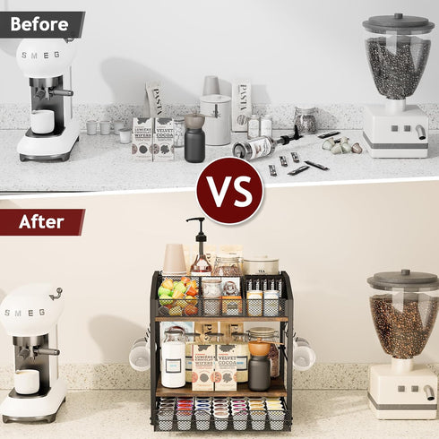 Countertop 42 Homsorout Coffee Bar Organizer - Coffee Station, K Cup holder Storage Basket with Drawer and Hooks