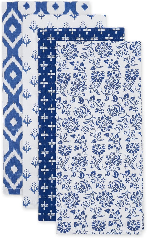 DII Tunisia Blue Market Tabletop and Kitchen Collection, Set of 4 Dishtowels, 18x28, Blue Market.