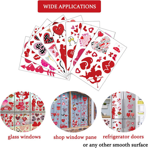 JOZON Valentine's Day Window Clings for Glass Window, 8 Sheets Heart Window Stickers Decals for Party Supplies
